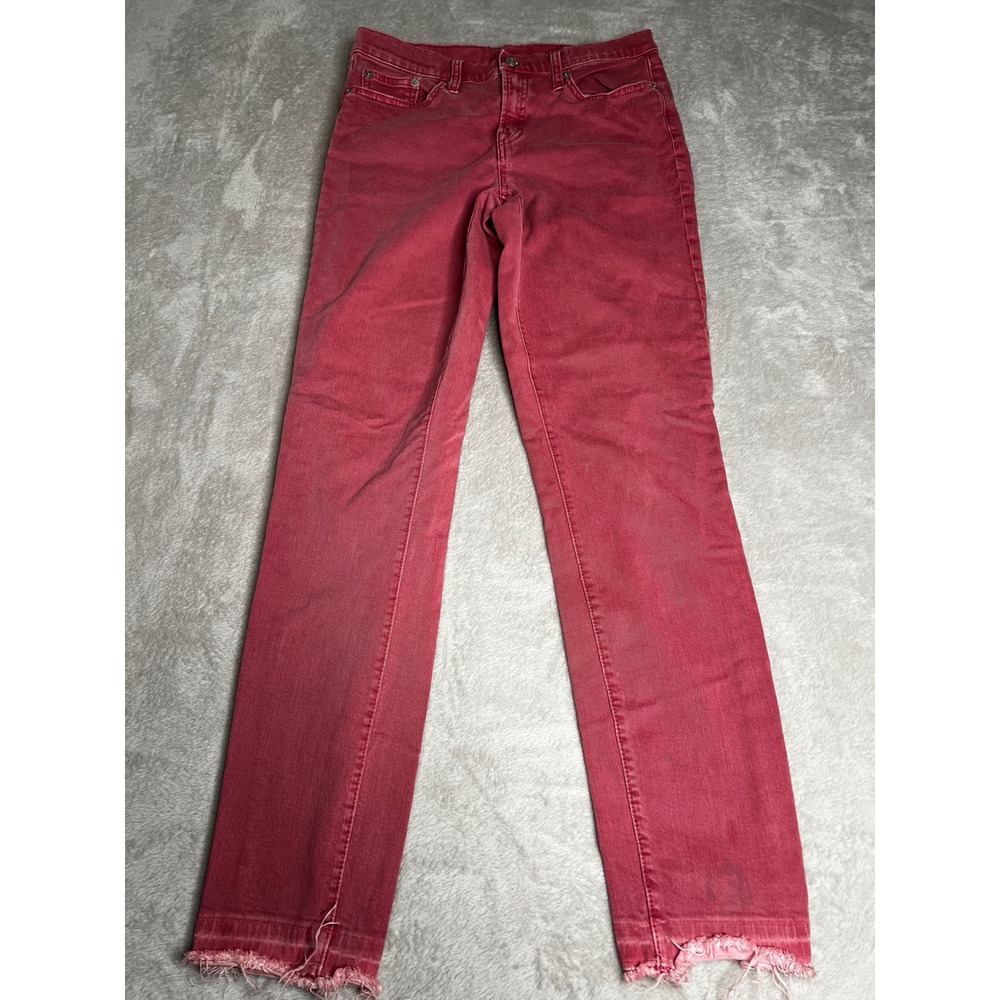 GAP True Skinny Faded Red Jeans‎ Distressed Raw Hem Women's Size 29 Tall Stretch